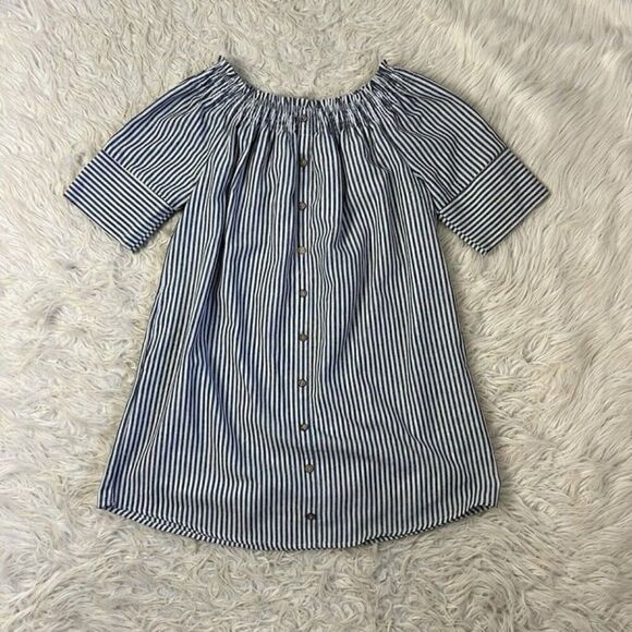 Paper Crane NWOT Cotton Striped Smocked Off Shoulder Midi Dress Boho Dress Large - Picture 1 of 12